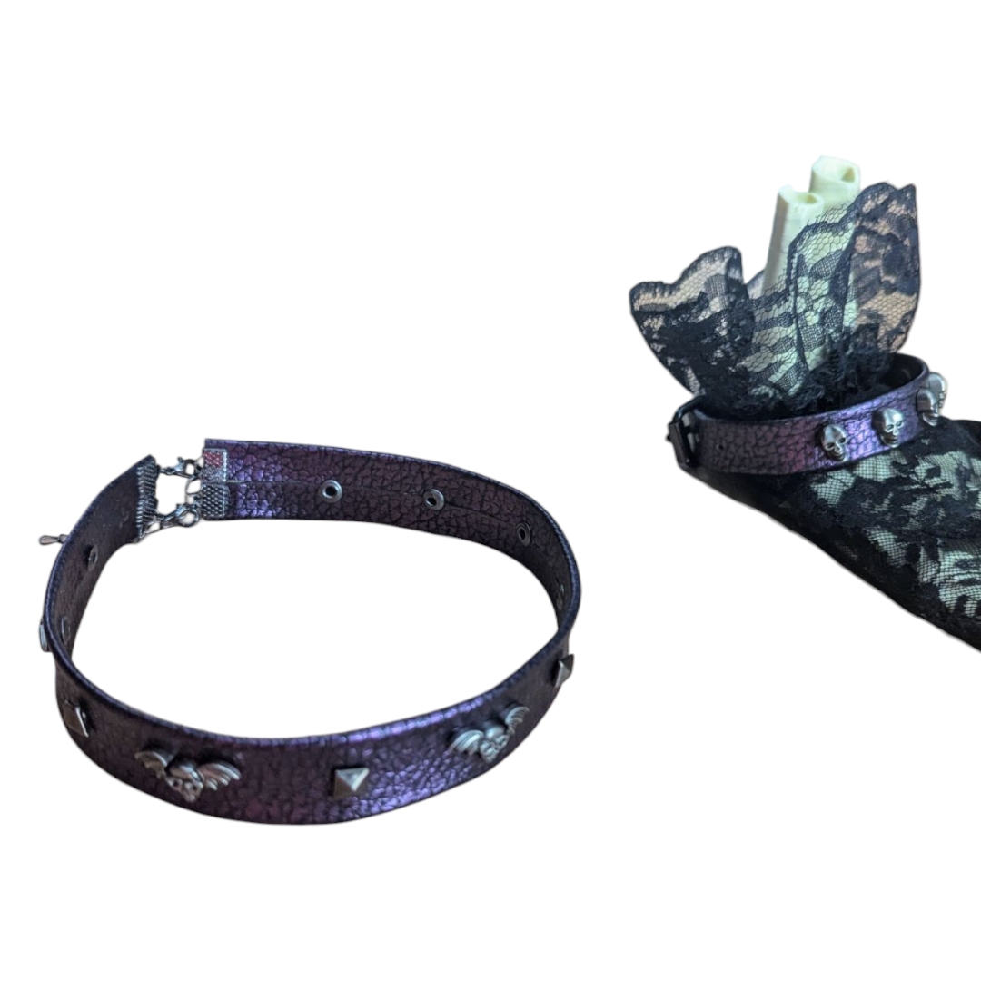 Choker morado Calaveras Murciélago
