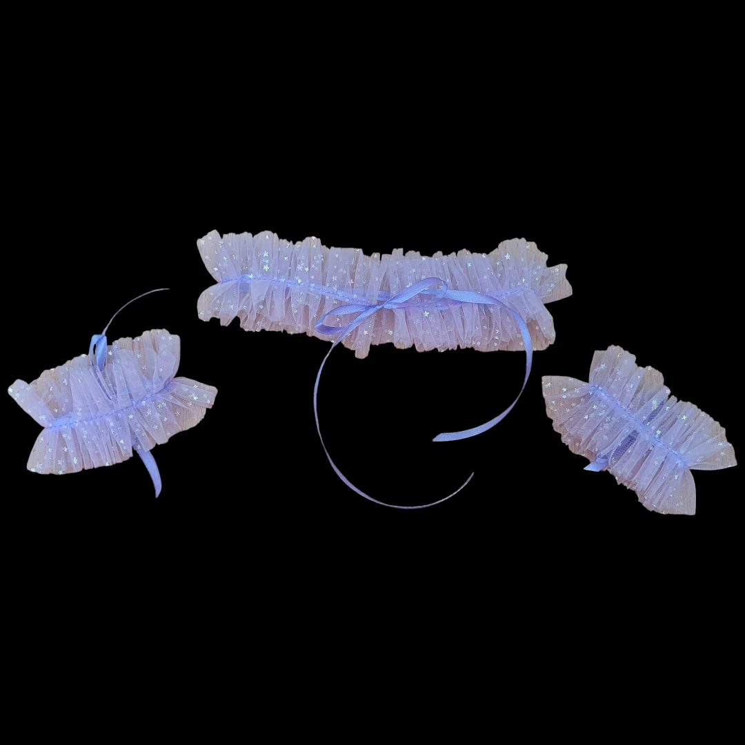 Juego Choker estilo gorguera y muñequeras de gasa lila