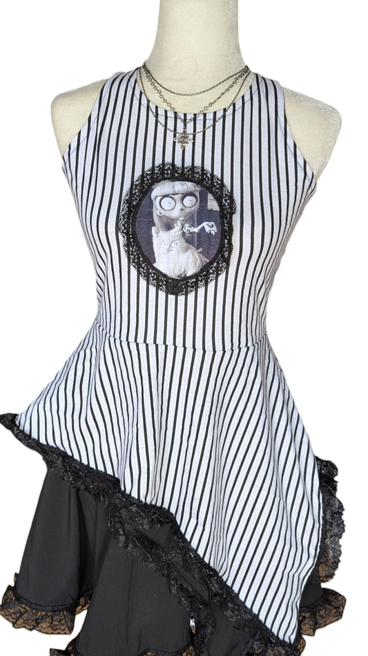 Camiseta a rayas Chica Rara y gato