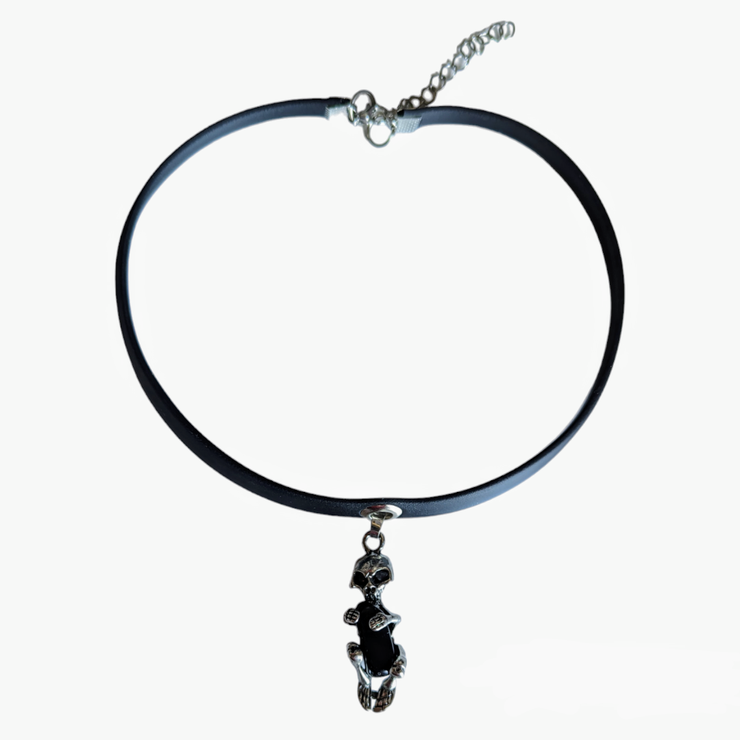 Collar-choker Calavera con Obsidiana