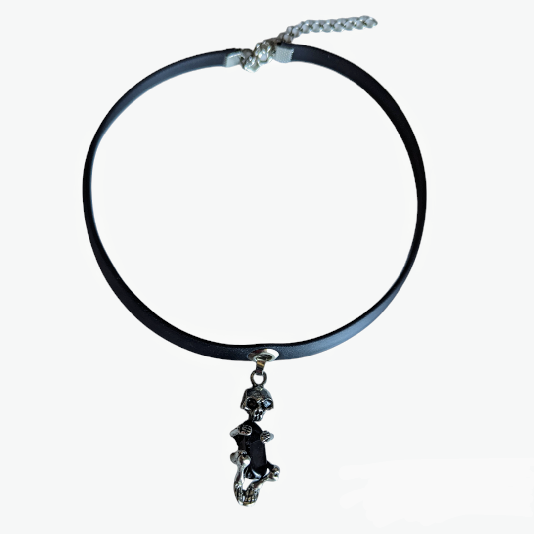 Collar-choker Calavera con Obsidiana