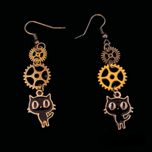 Pendientes Gato Negro Steampunk